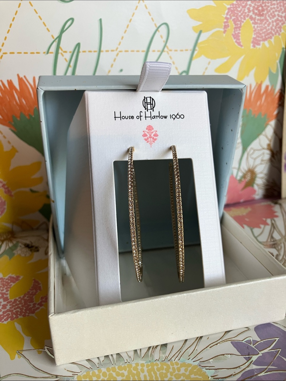 House of Harlow 1960 Gold Crystal-Embellished Slim Hoop Earrings